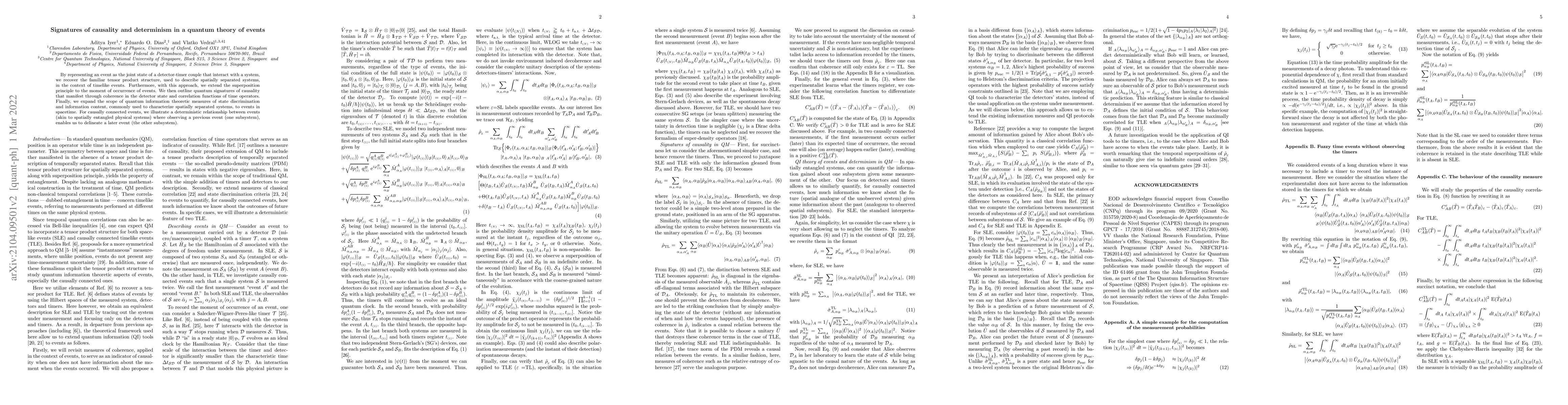 Thumbnail for Signatures of causality and determinism in a quantum theory of events