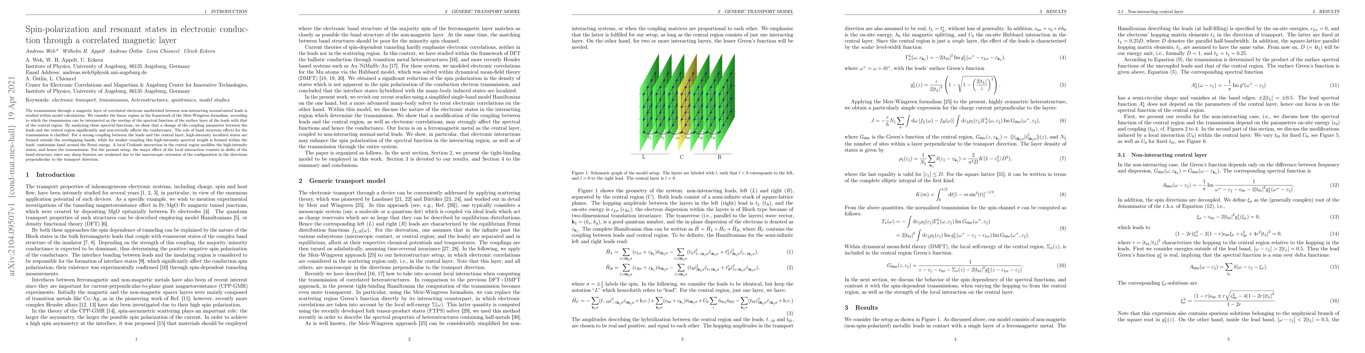 Thumbnail for Spin-polarization and resonant states in electronic conduction through a
  correlated magnetic layer