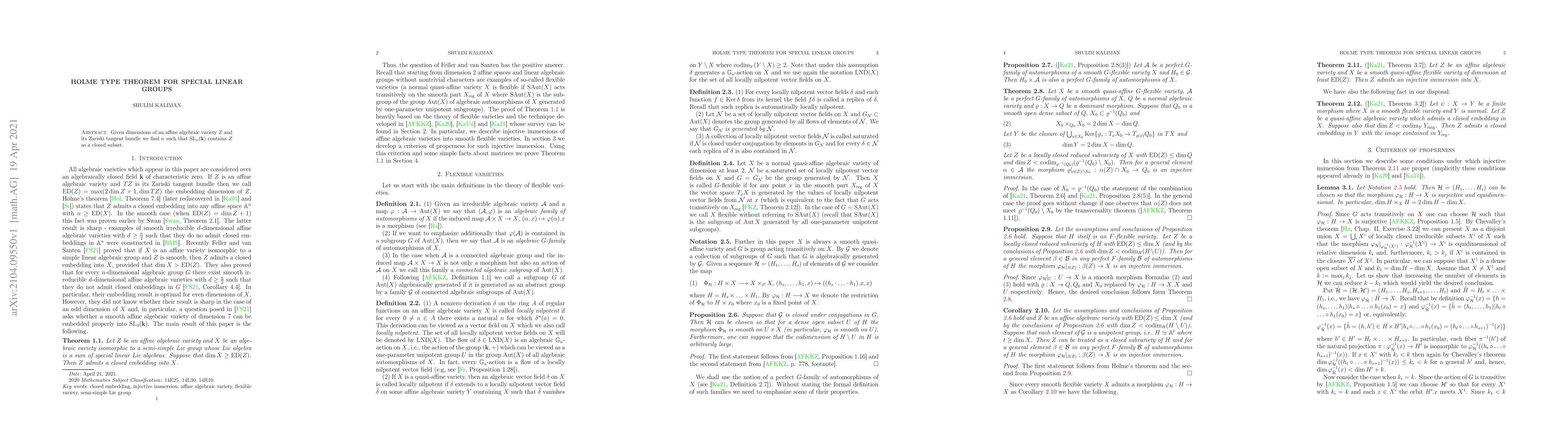 Thumbnail for Holme type theorem for special linear groups