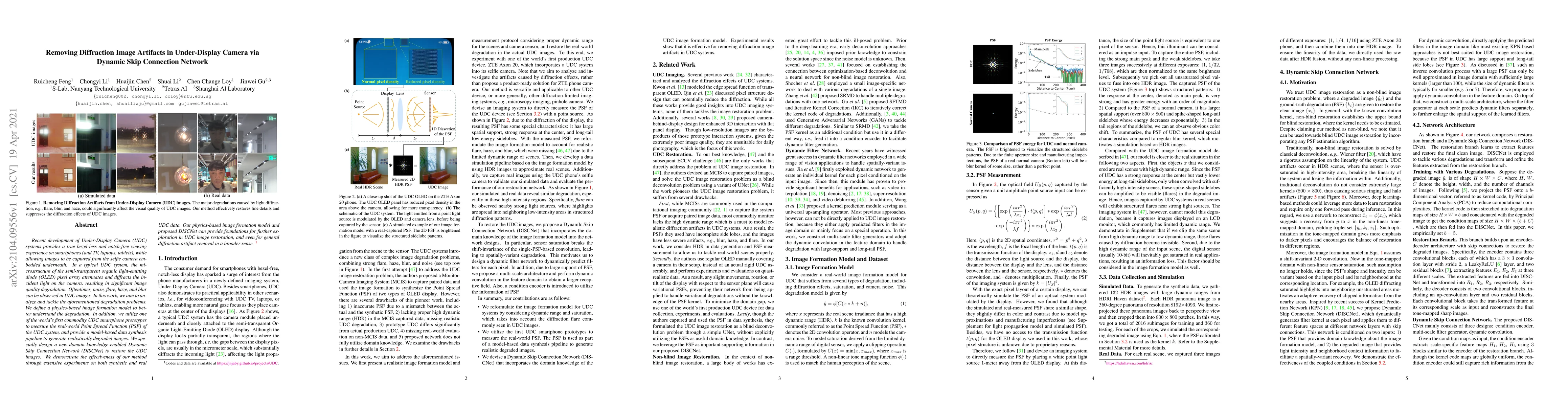 Thumbnail for Removing Diffraction Image Artifacts in Under-Display Camera via Dynamic
  Skip Connection Network