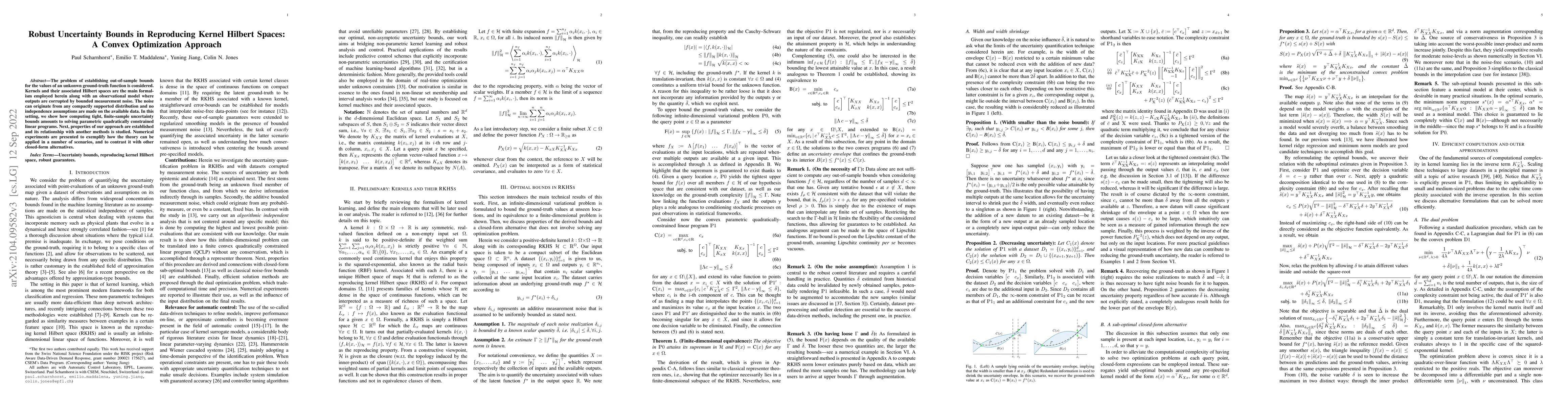 Thumbnail for Robust Uncertainty Bounds in Reproducing Kernel Hilbert Spaces: A Convex
  Optimization Approach