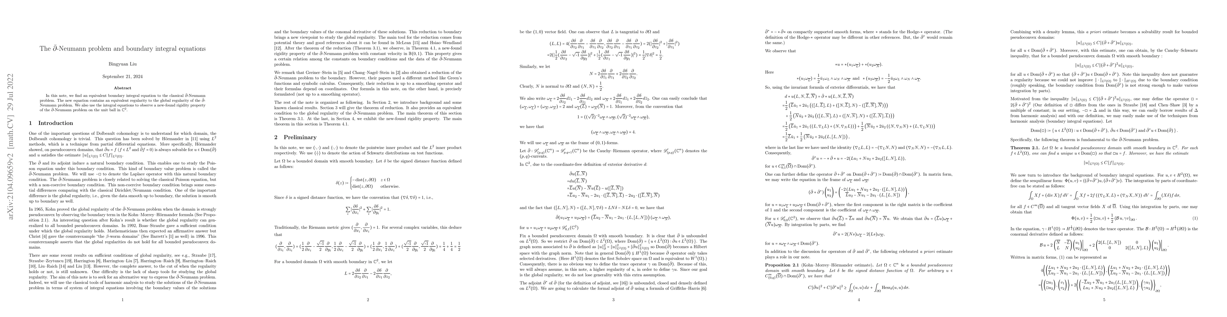 Thumbnail for The $\bar{\partial}$-Neumann problem and boundary integral equations