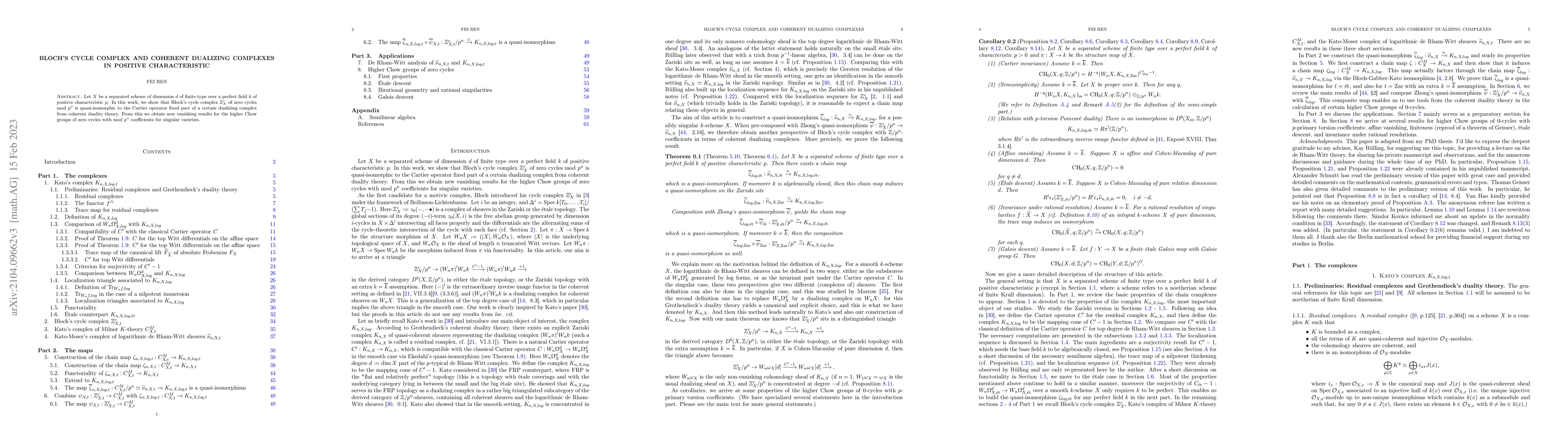 Thumbnail for Bloch's cycle complex and coherent dualizing complexes in positive
  characteristic
