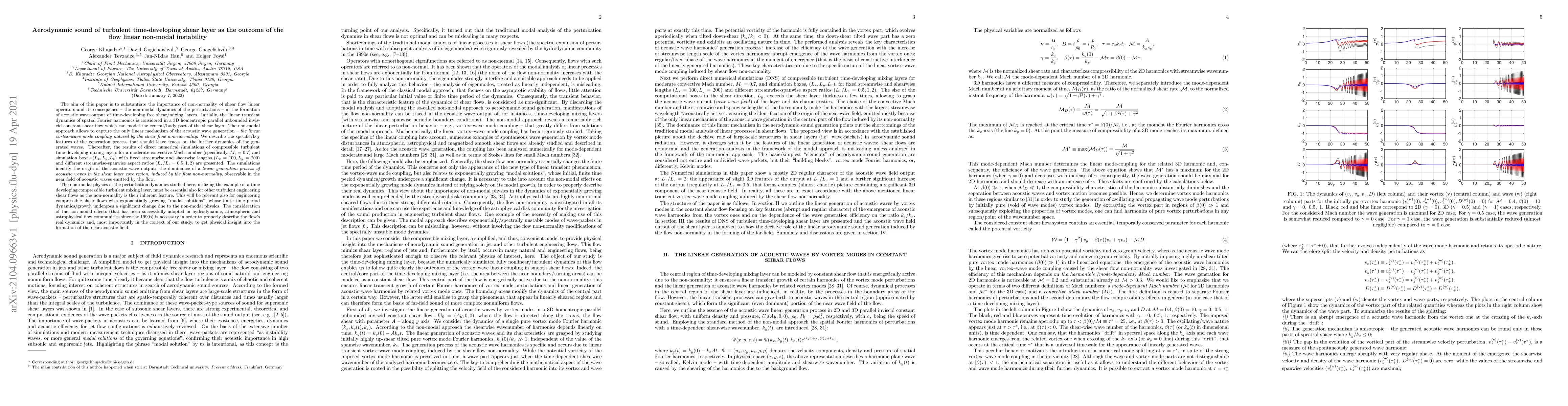 Thumbnail for Aerodynamic sound of turbulent time-developing shear layer as the
  outcome of the flow linear non-modal instability