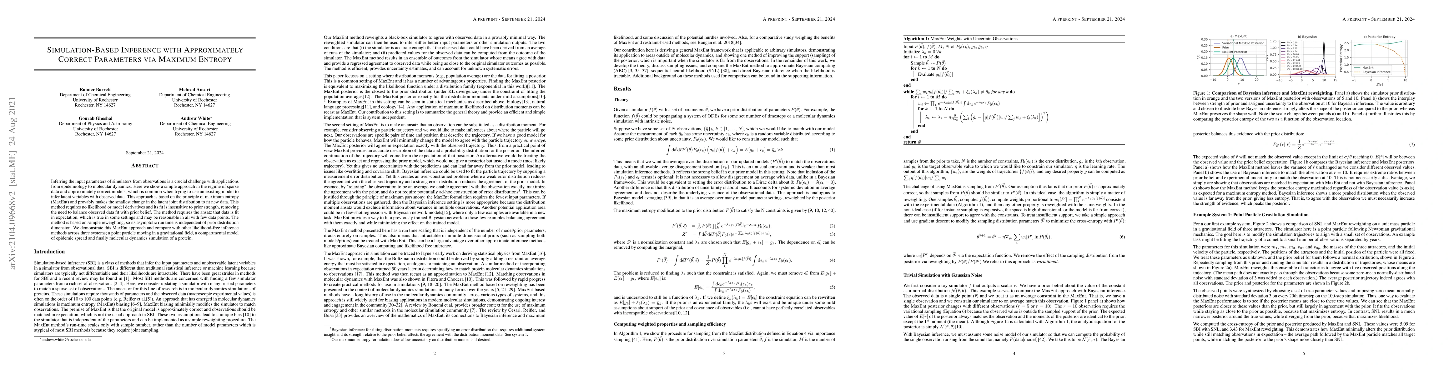 Thumbnail for Simulation-Based Inference with Approximately Correct Parameters via
  Maximum Entropy
