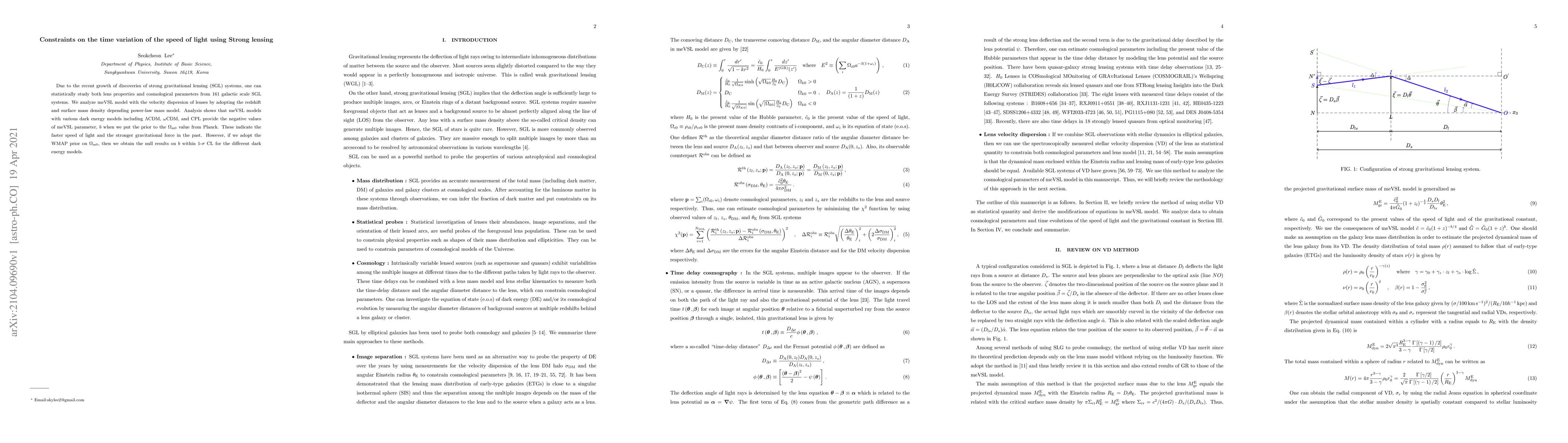 Thumbnail for Constraints on the time variation of the speed of light using Strong
  lensing
