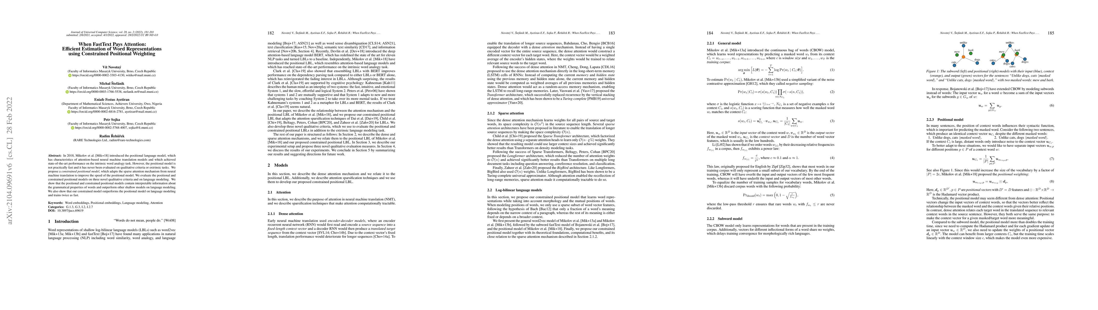 Thumbnail for When FastText Pays Attention: Efficient Estimation of Word
  Representations using Constrained Positional Weighting