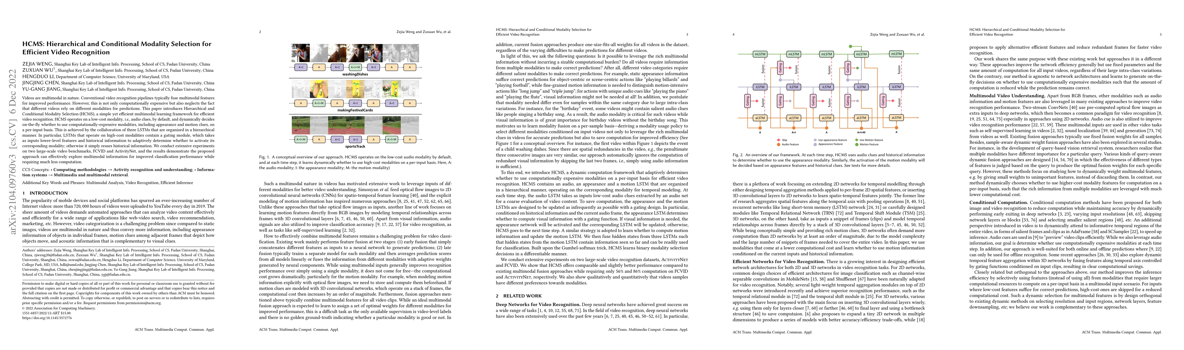 Thumbnail for HCMS: Hierarchical and Conditional Modality Selection for Efficient
  Video Recognition