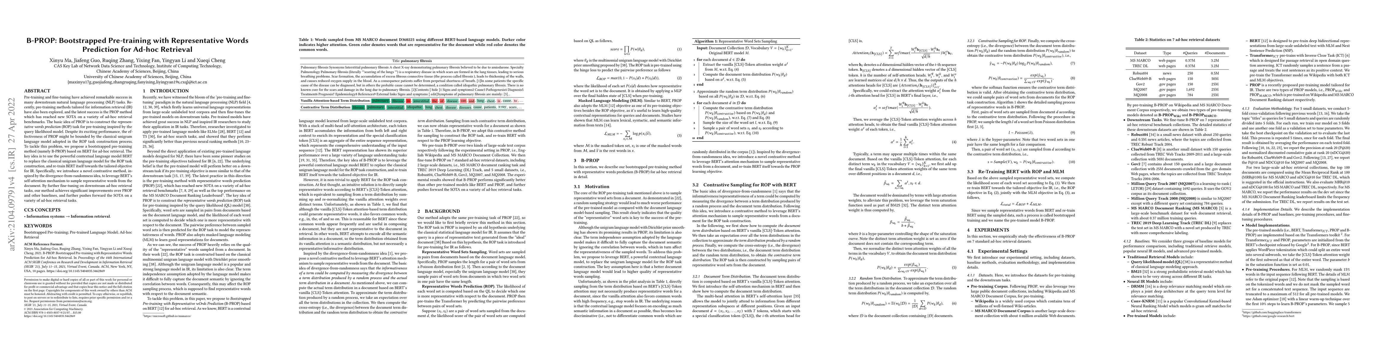 Thumbnail for B-PROP: Bootstrapped Pre-training with Representative Words Prediction
  for Ad-hoc Retrieval