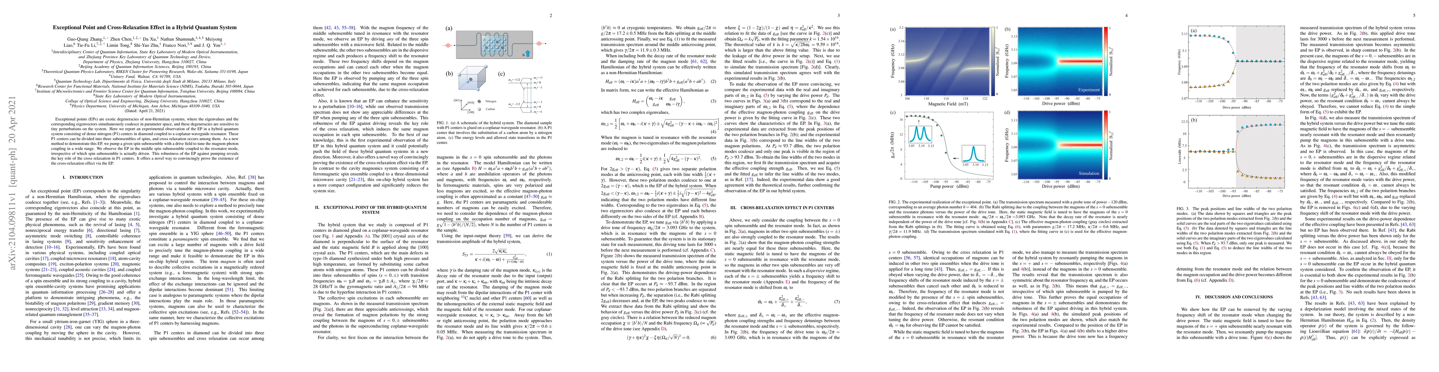 Thumbnail for Exceptional Point and Cross-Relaxation Effect in a Hybrid Quantum System
