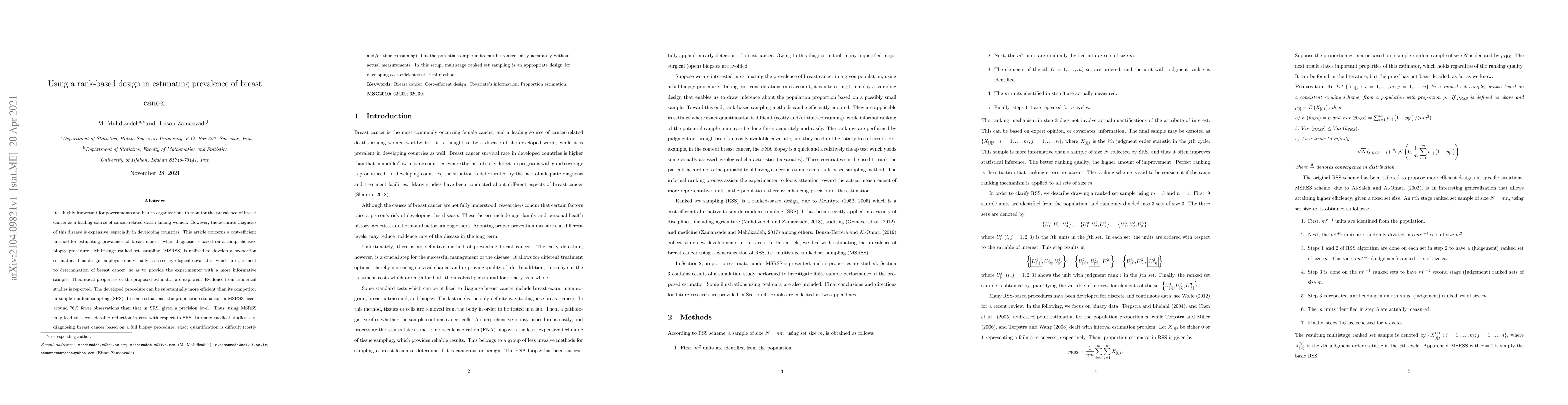 Thumbnail for Using a rank-based design in estimating prevalence of breast cancer