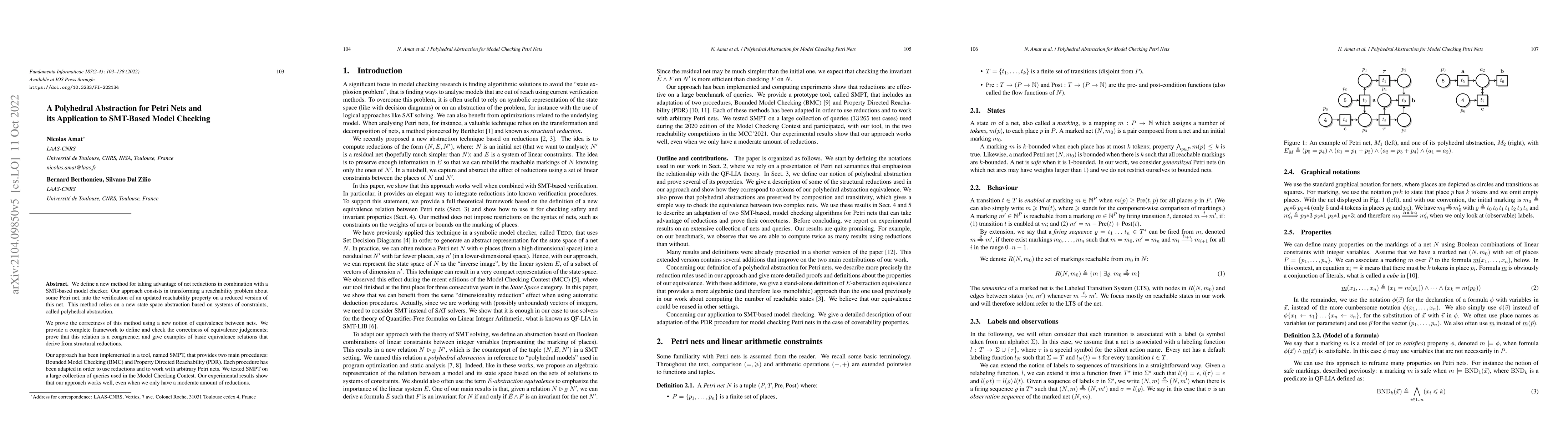 Thumbnail for A Polyhedral Abstraction for Petri nets and its Application to SMT-Based
  Model Checking