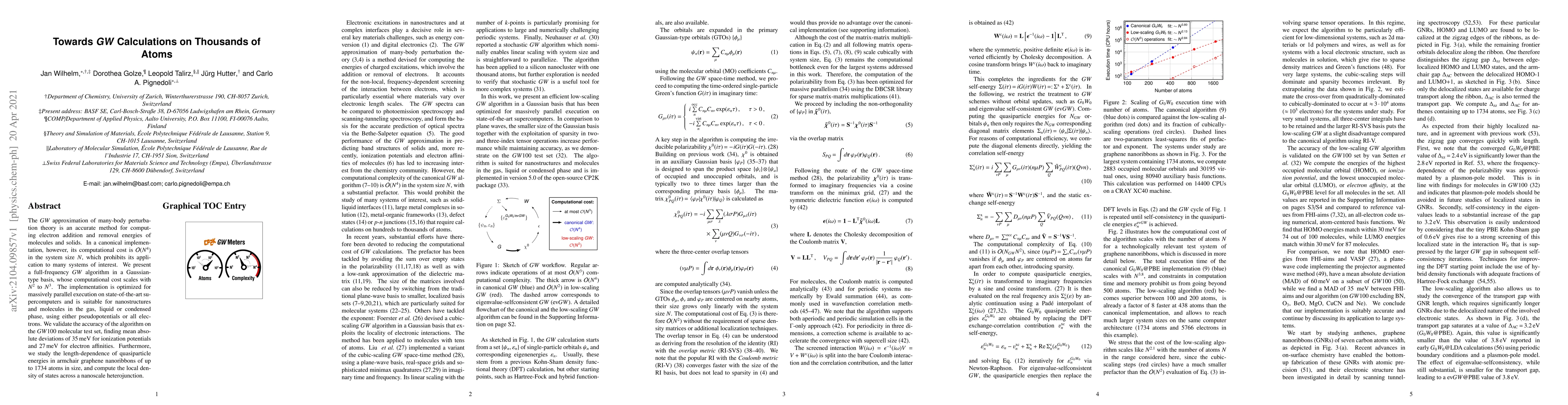 Thumbnail for Towards GW Calculations on Thousands of Atoms