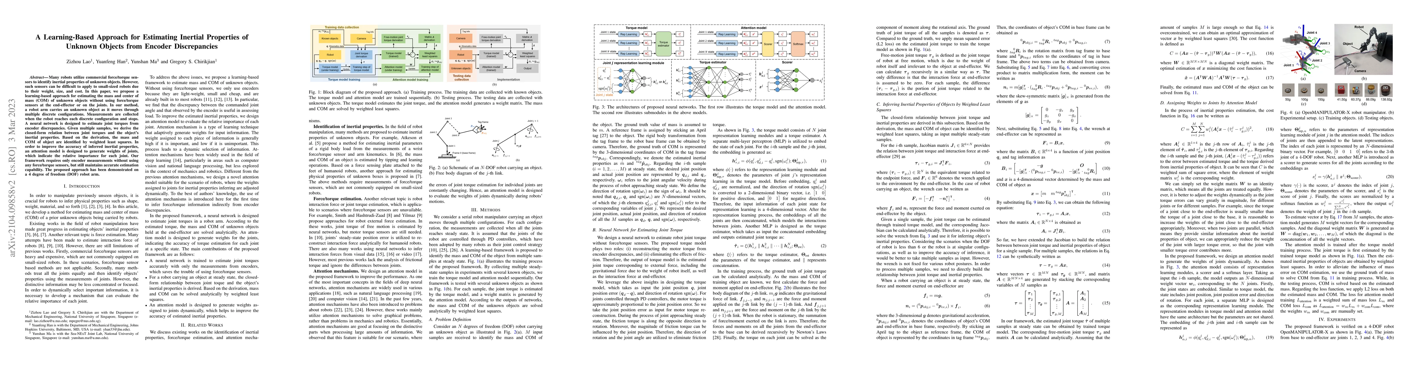 Thumbnail for A Learning-Based Approach for Estimating Inertial Properties of Unknown
  Objects from Encoder Discrepancies