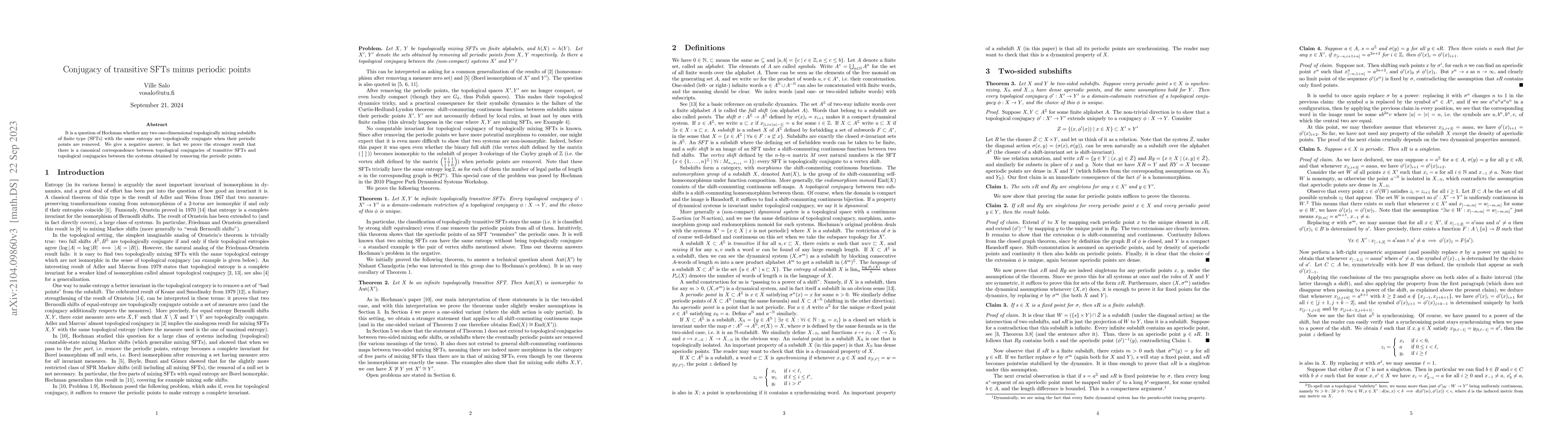 Thumbnail for Conjugacy of transitive SFTs minus periodic points