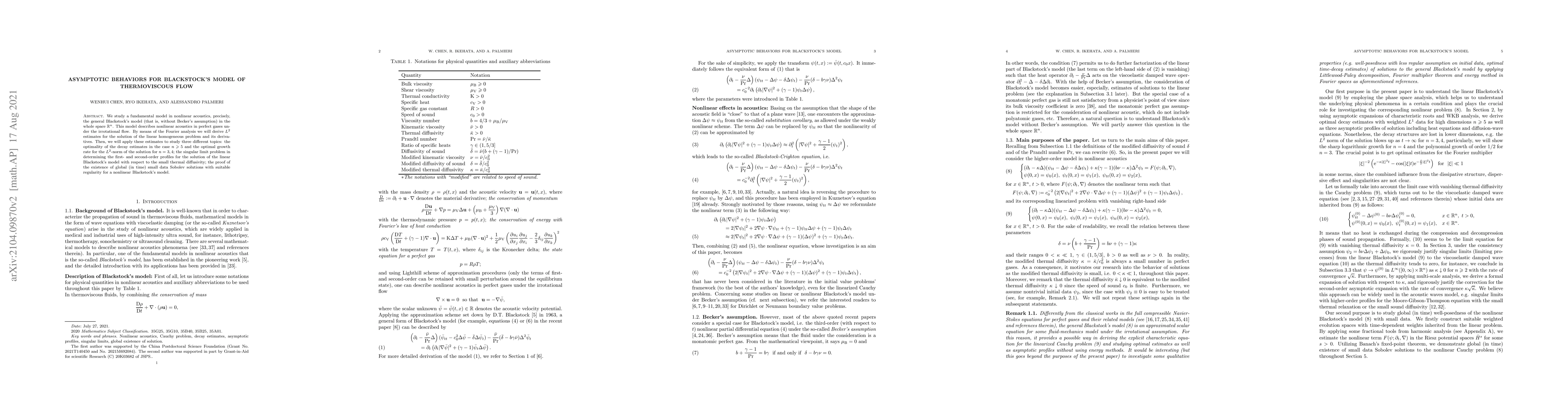 Thumbnail for Asymptotic behaviors for Blackstock's model of thermoviscous flow