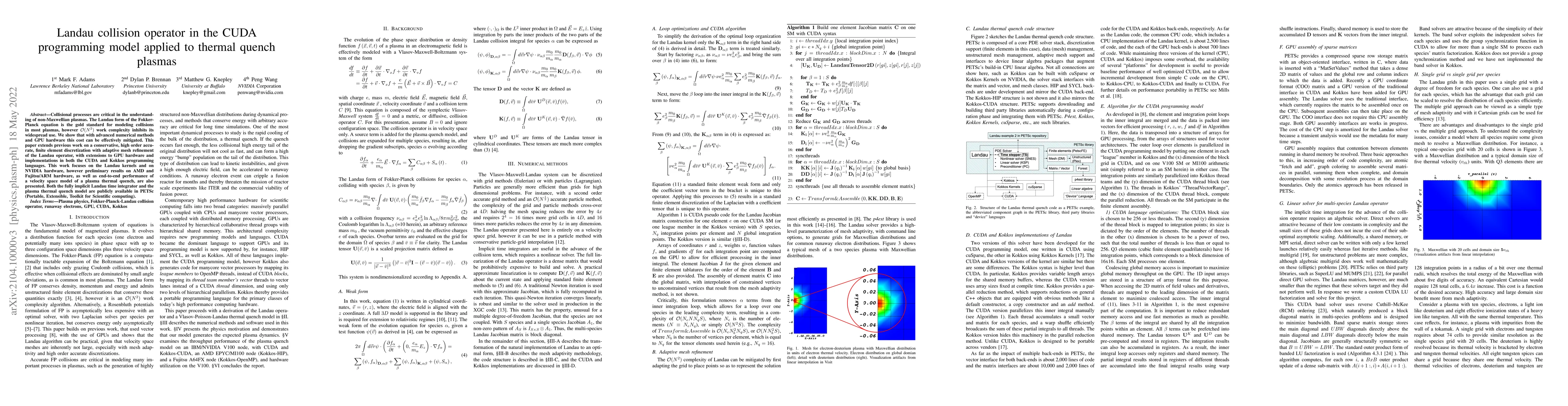 Thumbnail for Exascale Landau collision operator in the Cuda programming model applied
  to thermal quench plasmas