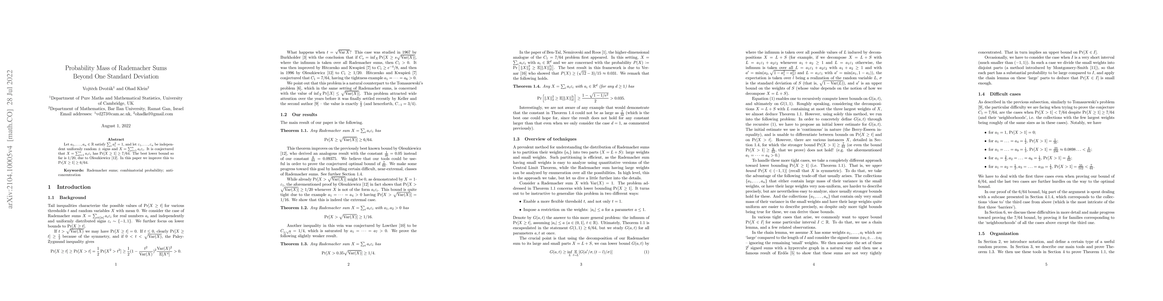 Thumbnail for Probability Mass of Rademacher Sums Beyond One Standard Deviation