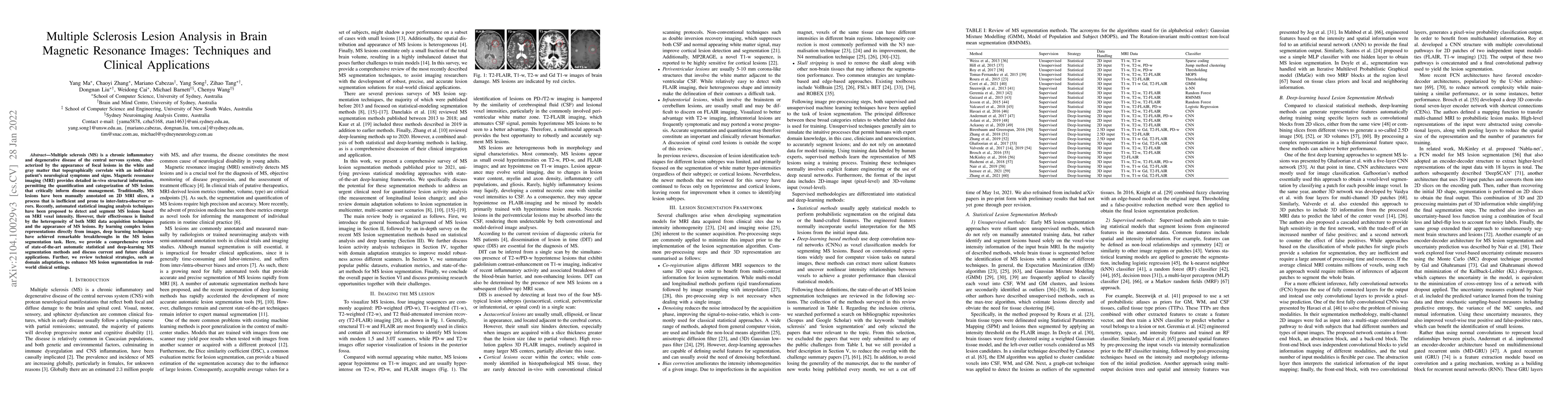 Thumbnail for Multiple Sclerosis Lesion Analysis in Brain Magnetic Resonance Images:
  Techniques and Clinical Applications