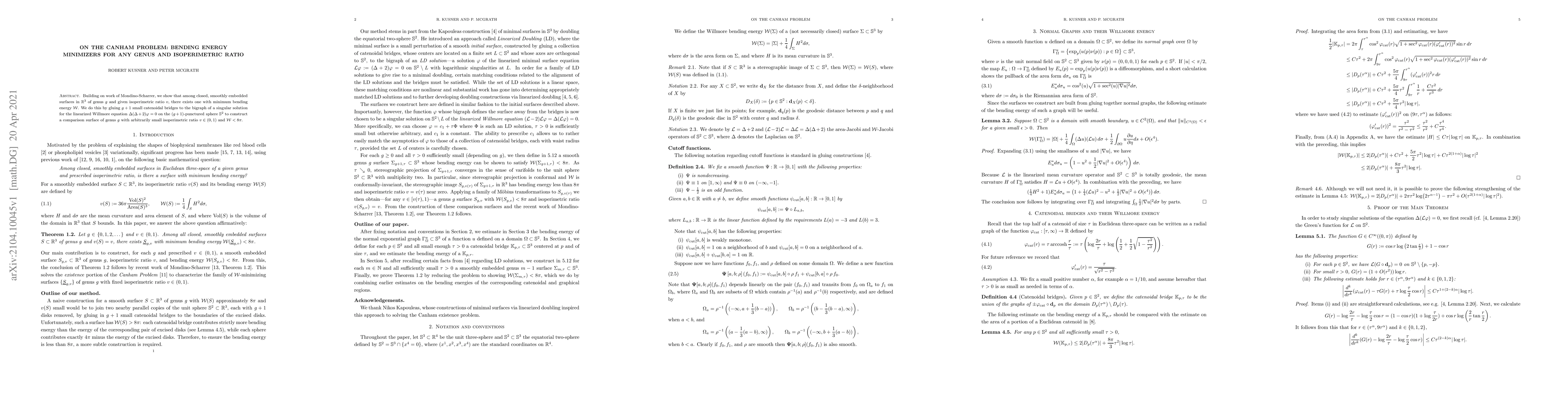 Thumbnail for On the Canham Problem: Bending Energy Minimizers for any Genus and
  Isoperimetric Ratio