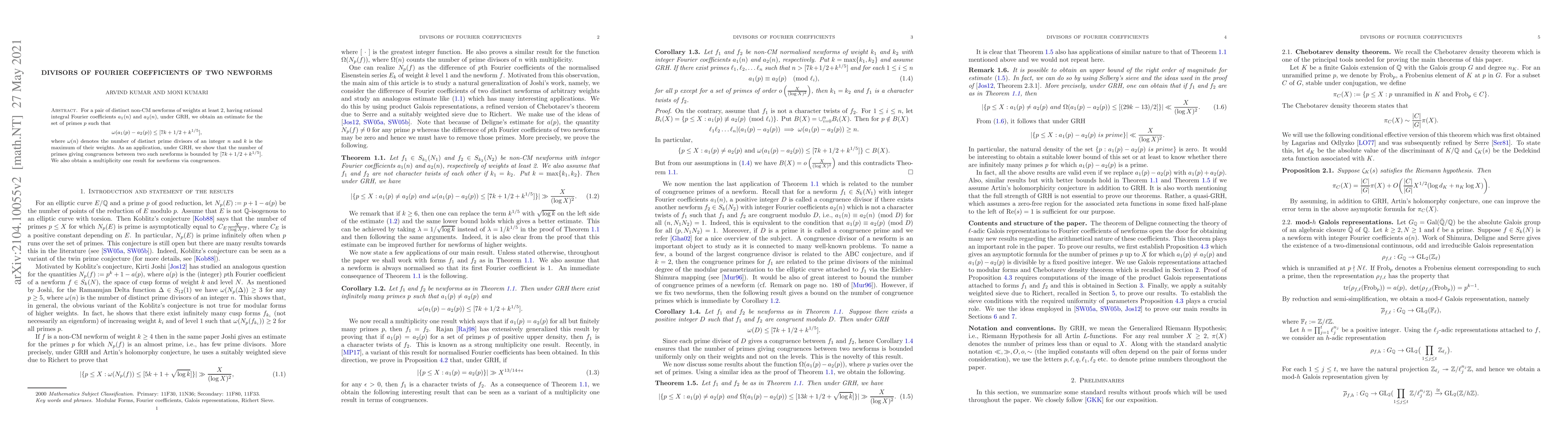 Thumbnail for Divisors of Fourier coefficients of two newforms