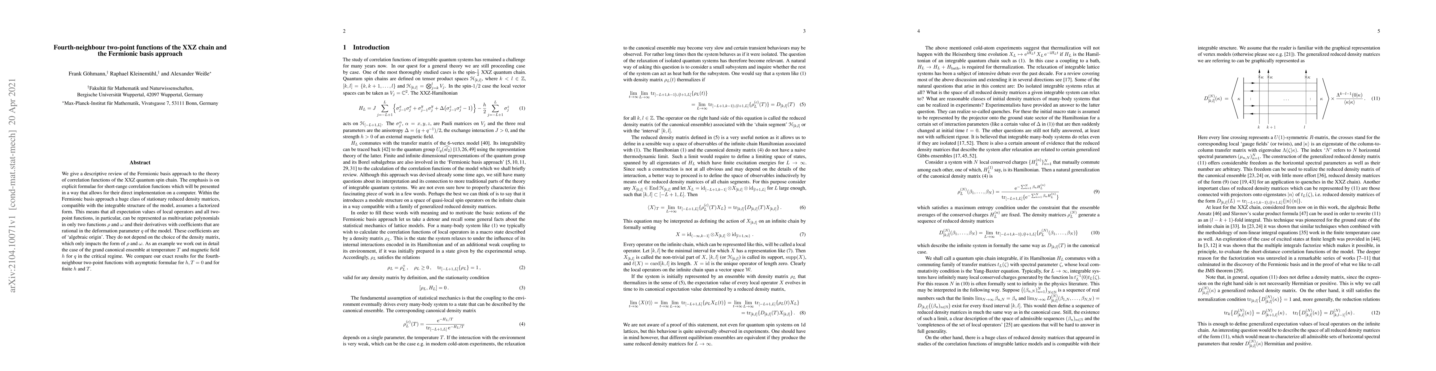Thumbnail for Fourth-neighbour two-point functions of the XXZ chain and the Fermionic
  basis approach