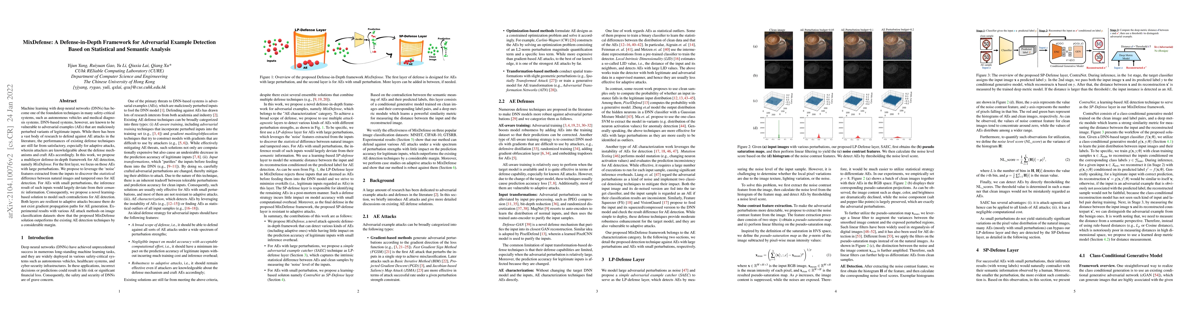 Thumbnail for MixDefense: A Defense-in-Depth Framework for Adversarial Example
  Detection Based on Statistical and Semantic Analysis