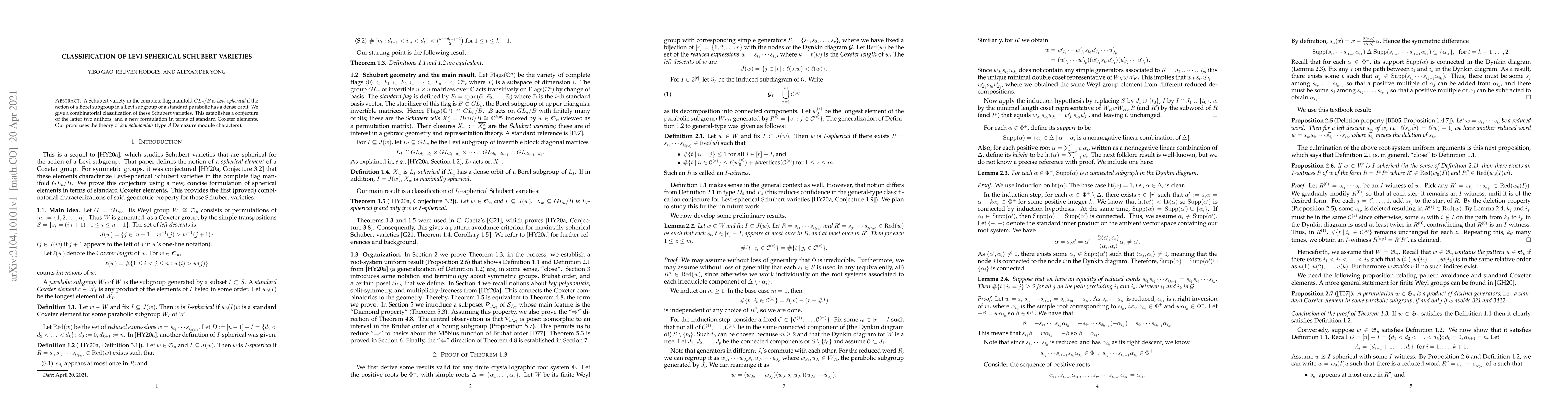 Thumbnail for Classification of Levi-spherical Schubert varieties