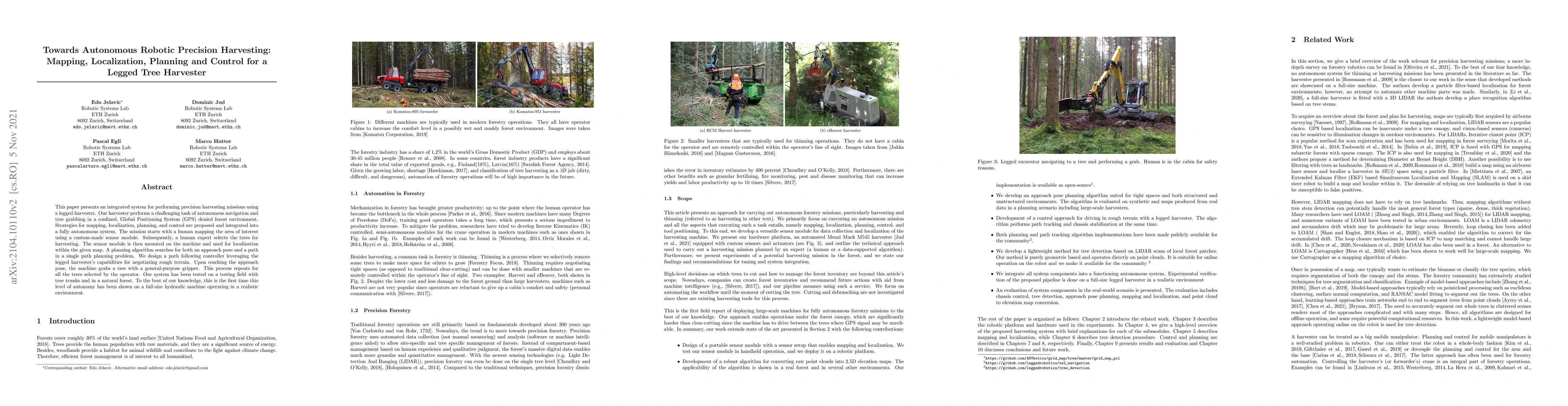 Thumbnail for Towards Autonomous Robotic Precision Harvesting: Mapping, Localization,
  Planning and Control for a Legged Tree Harvester