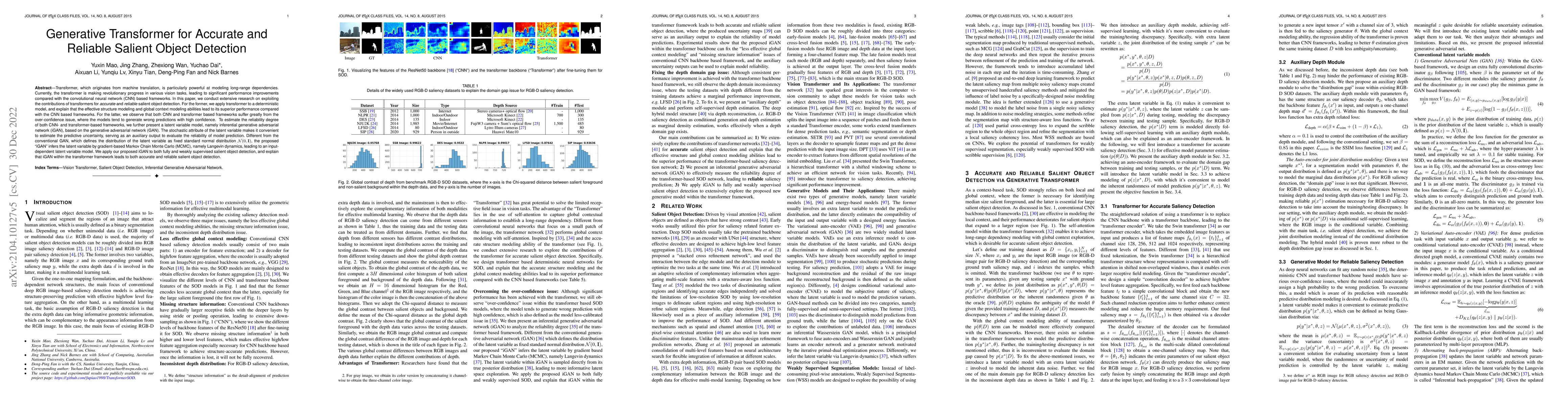 Thumbnail for Generative Transformer for Accurate and Reliable Salient Object
  Detection