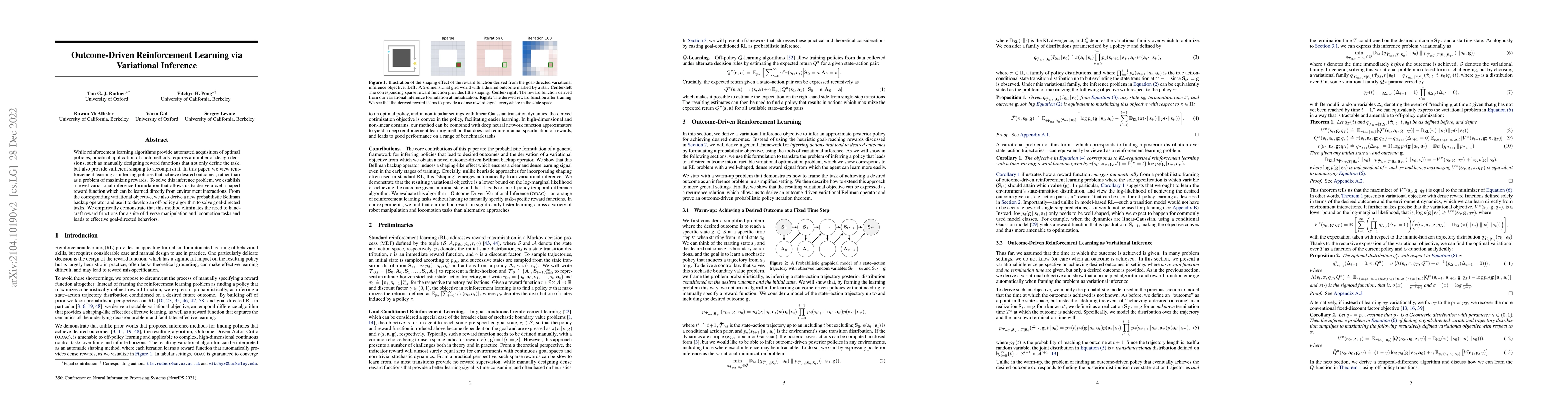 Thumbnail for Outcome-Driven Reinforcement Learning via Variational Inference