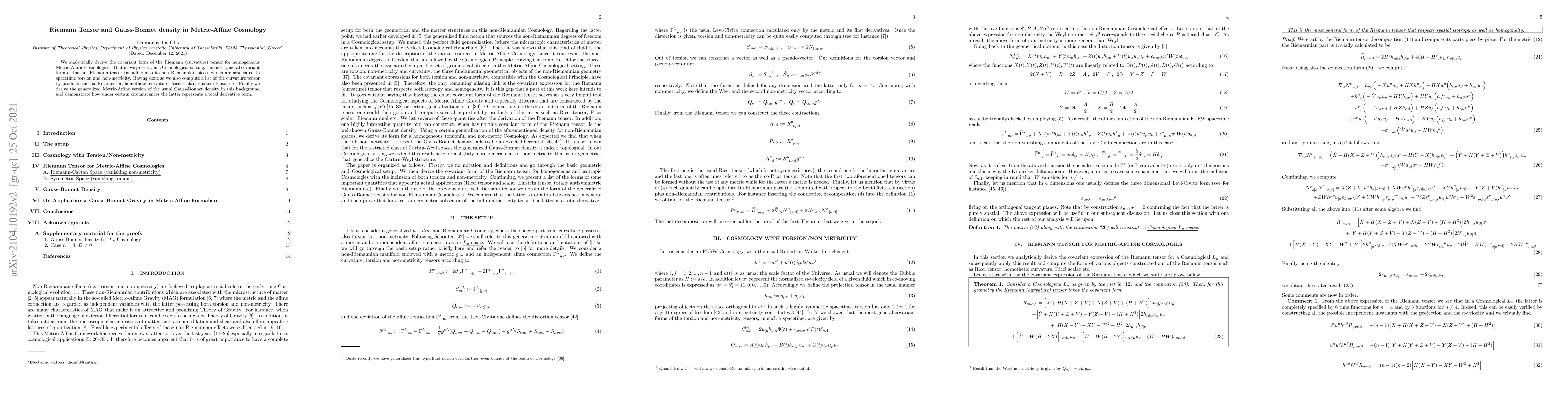 Thumbnail for Riemann Tensor and Gauss-Bonnet density in Metric-Affine Cosmology