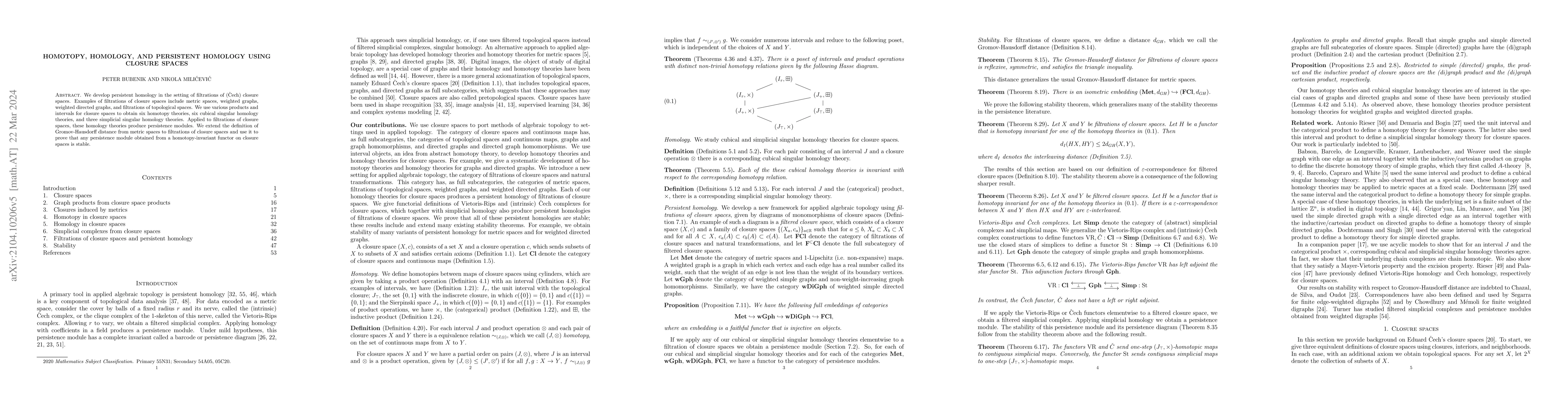 Thumbnail for Homotopy, homology, and persistent homology using closure spaces