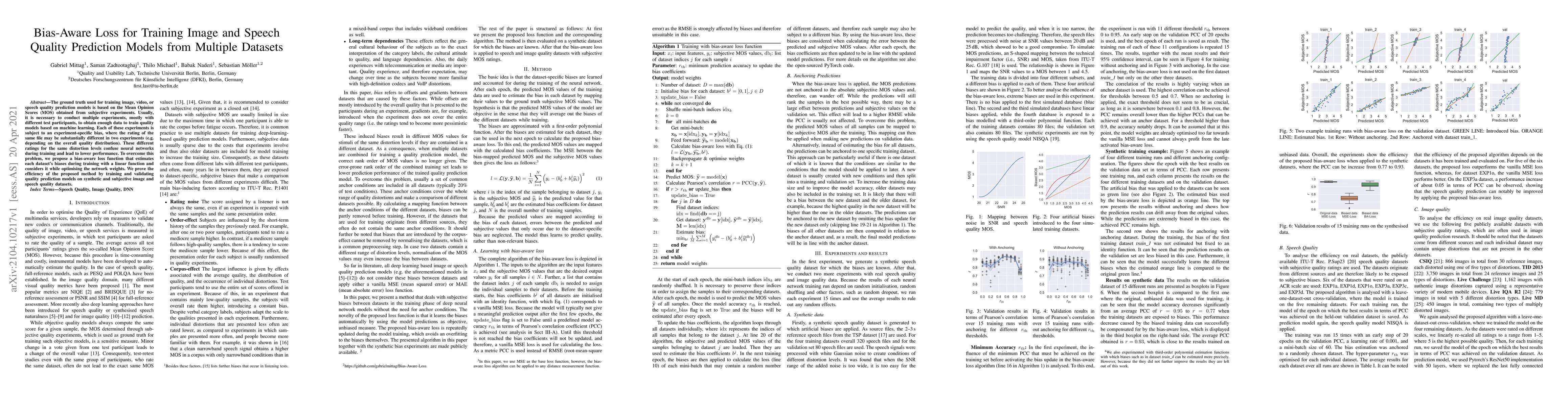 Thumbnail for Bias-Aware Loss for Training Image and Speech Quality Prediction Models
  from Multiple Datasets