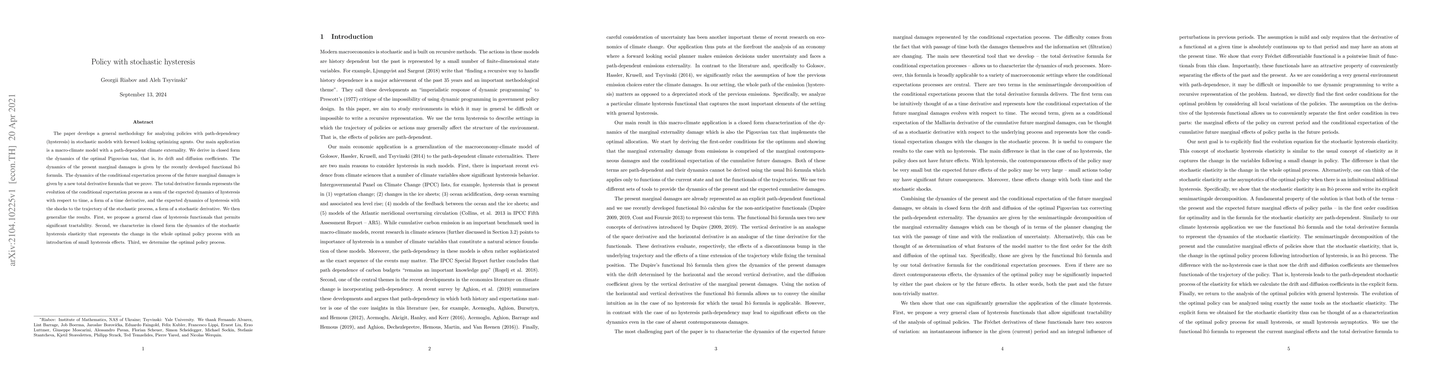 Thumbnail for Policy with stochastic hysteresis