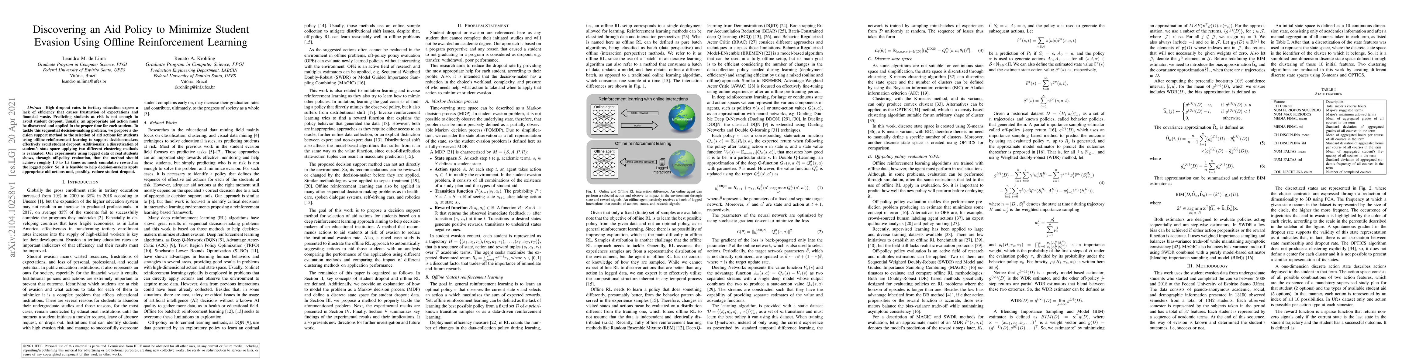 Thumbnail for Discovering an Aid Policy to Minimize Student Evasion Using Offline
  Reinforcement Learning