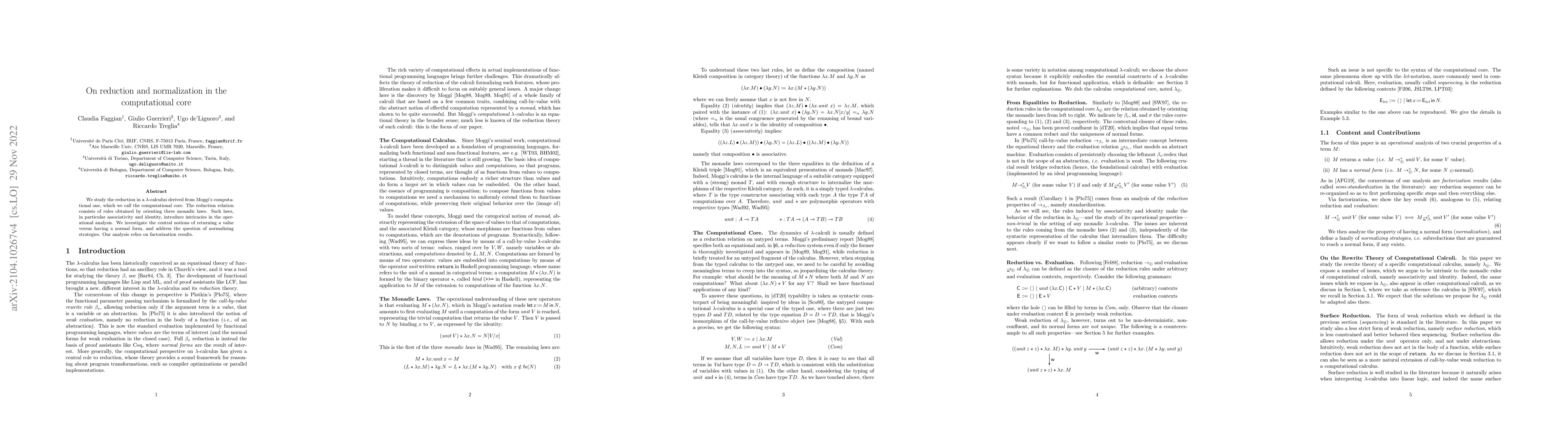 Thumbnail for On reduction and normalization in the computational core