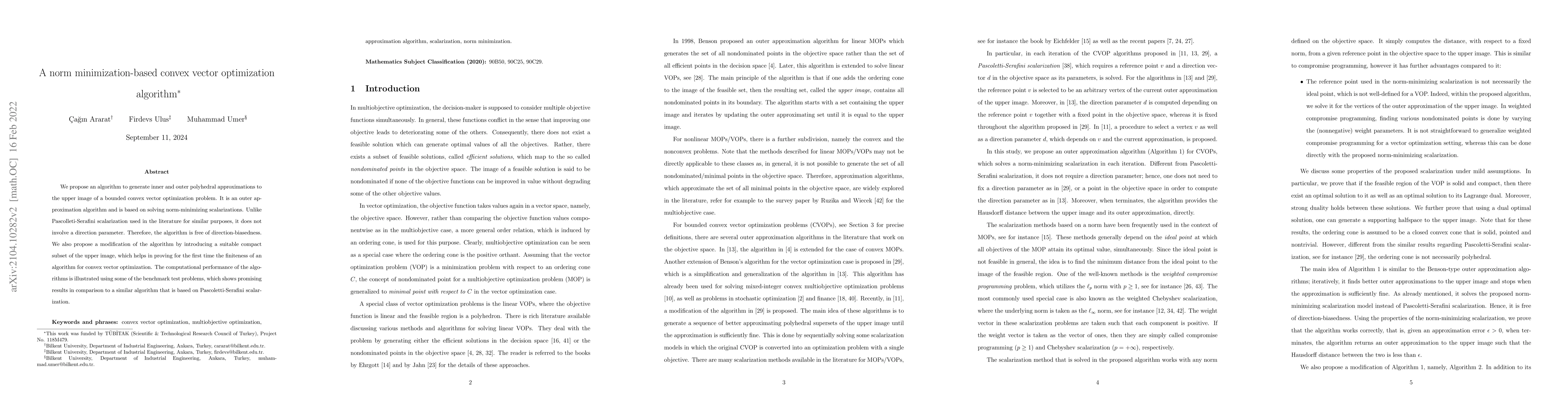 Thumbnail for A norm minimization-based convex vector optimization algorithm
