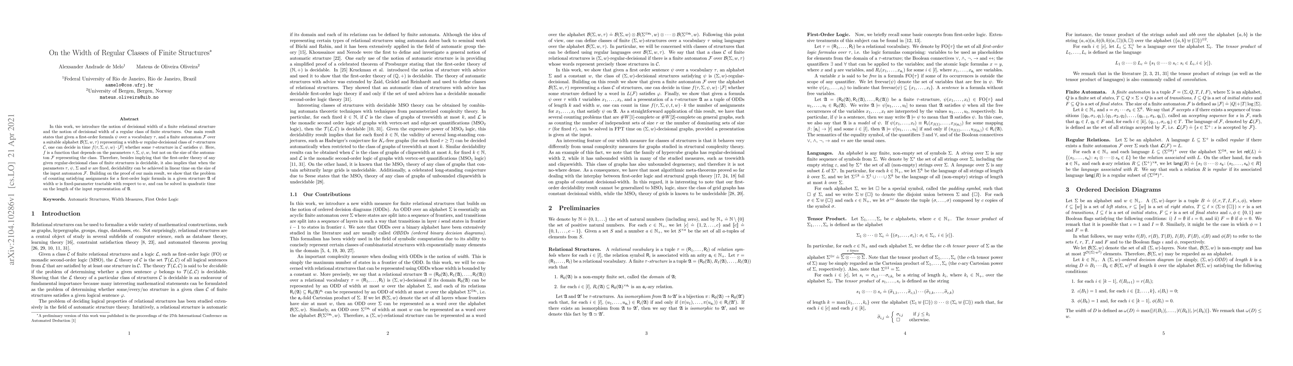 Thumbnail for On the Width of Regular Classes of Finite Structures