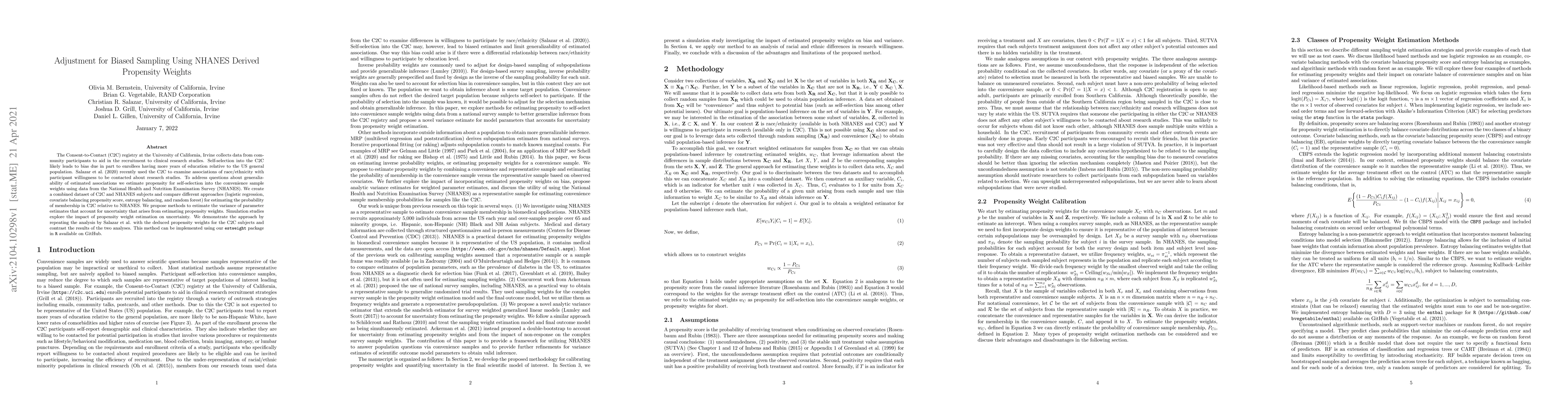Thumbnail for Adjustment for Biased Sampling Using NHANES Derived Propensity Weights