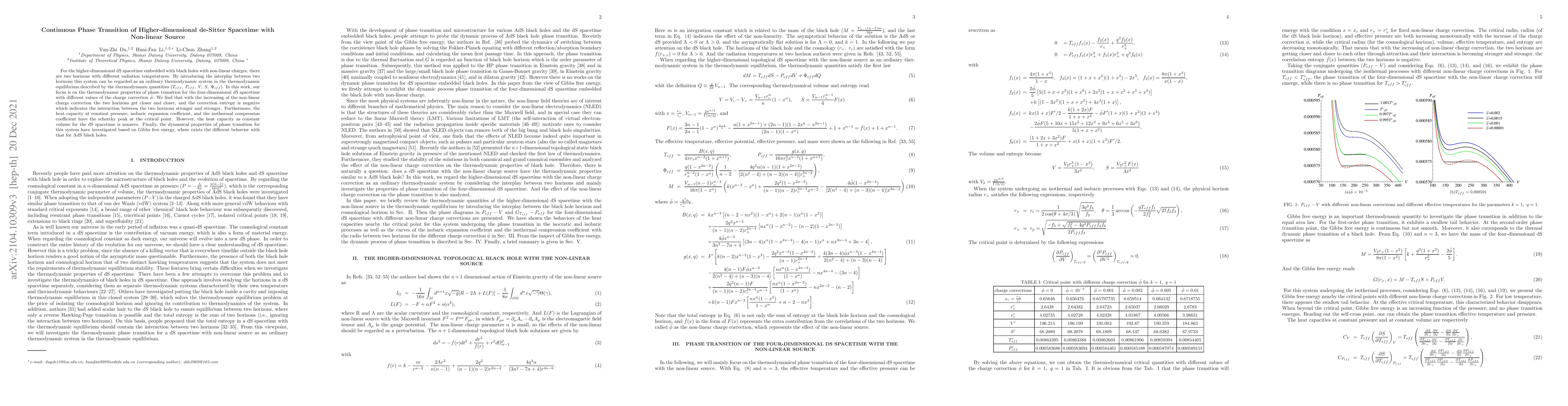 Thumbnail for Continuous Phase Transition of the higher-dimensional topological
  de-Sitter Spacetime with the Non-linear Source