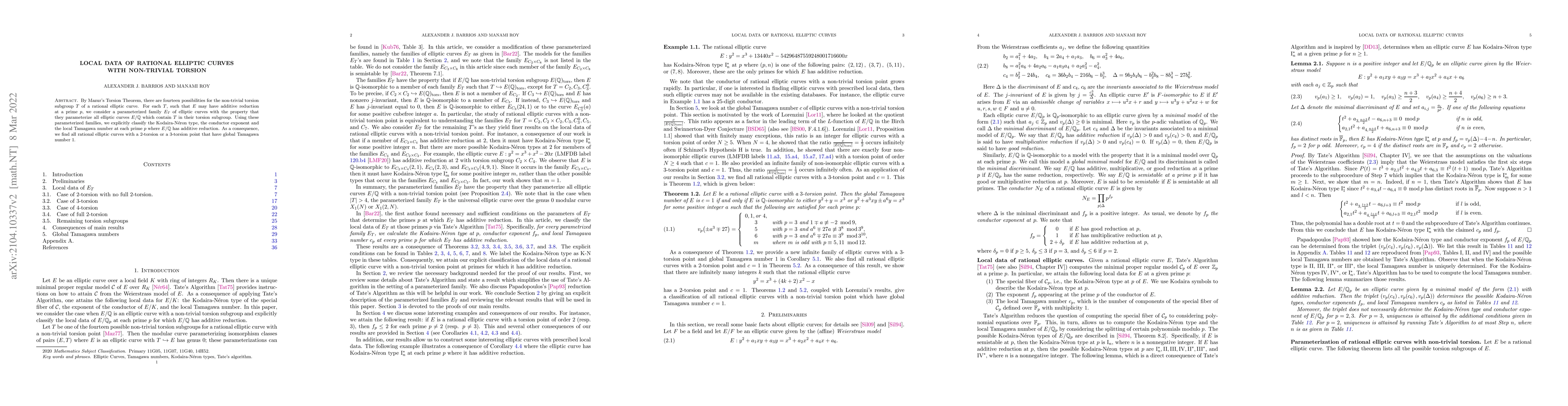Thumbnail for Local data of rational elliptic curves with non-trivial torsion