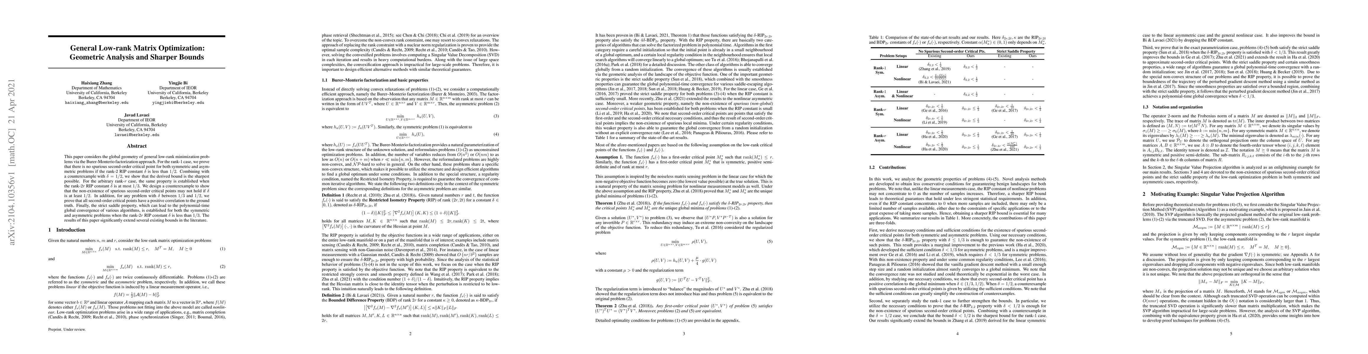 Thumbnail for General Low-rank Matrix Optimization: Geometric Analysis and Sharper
  Bounds