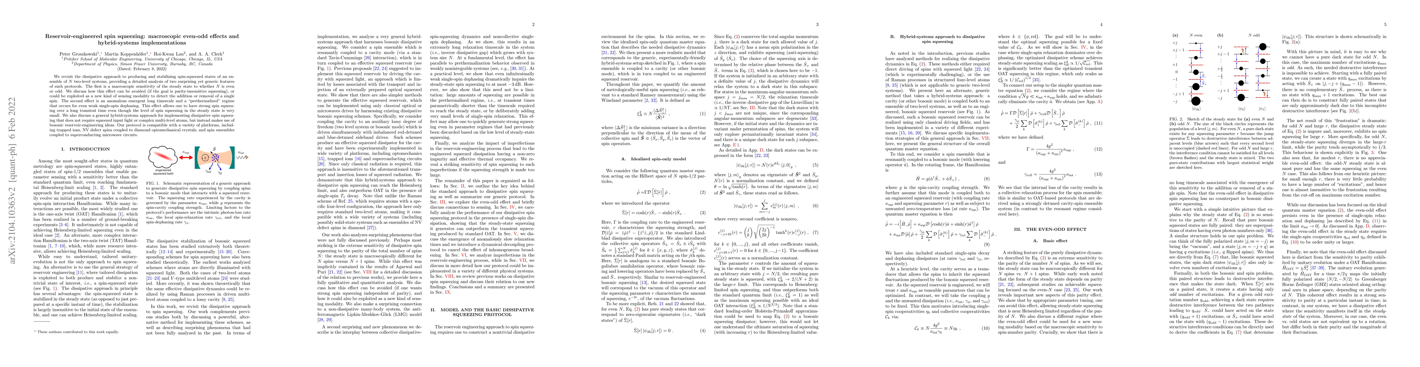 Thumbnail for Reservoir-engineered spin squeezing: macroscopic even-odd effects and
  hybrid-systems implementations