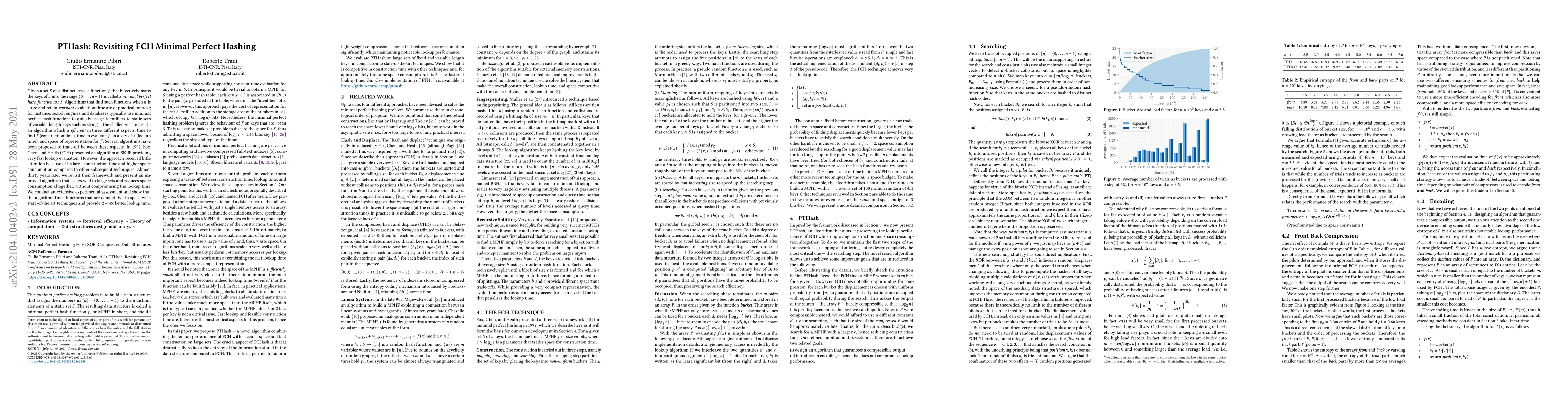 Thumbnail for PTHash: Revisiting FCH Minimal Perfect Hashing