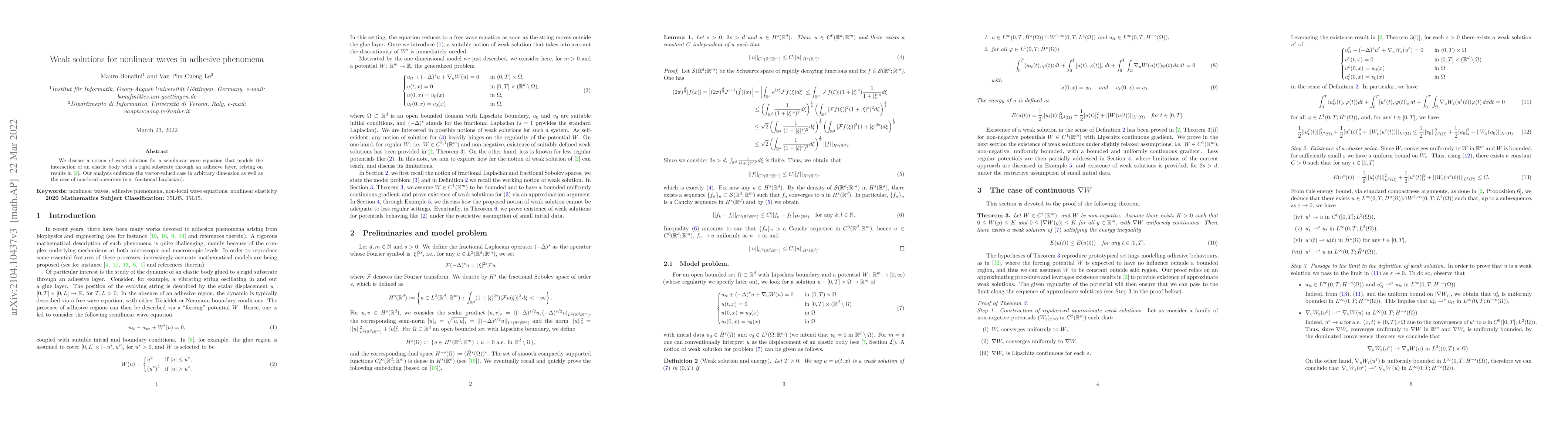 Thumbnail for Weak solutions for nonlinear waves in adhesive phenomena