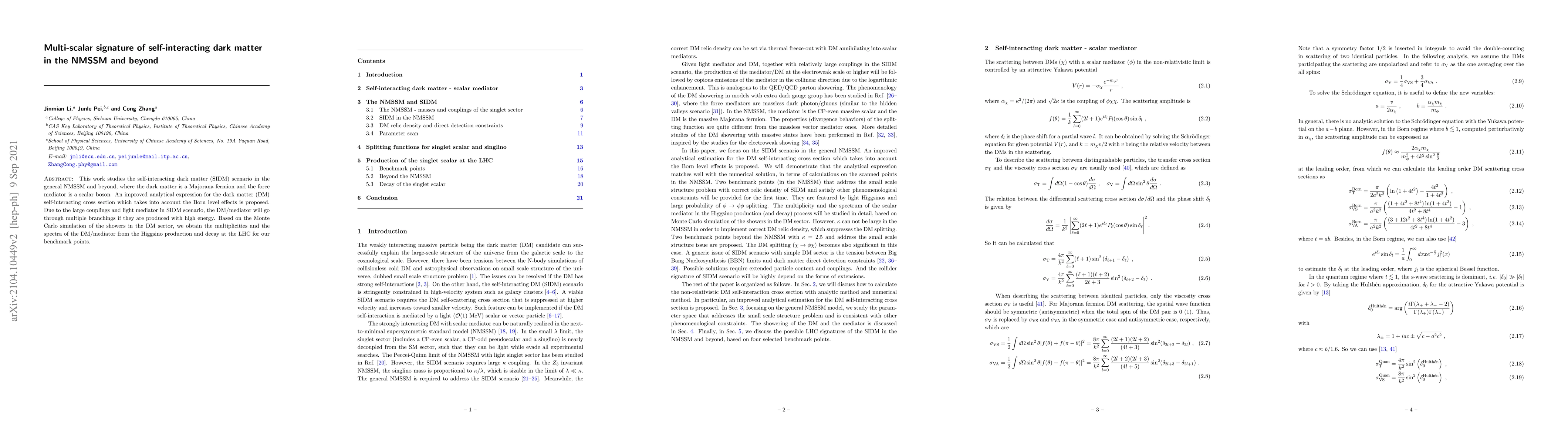 Thumbnail for Multi-scalar signature of self-interacting dark matter in the NMSSM and
  beyond