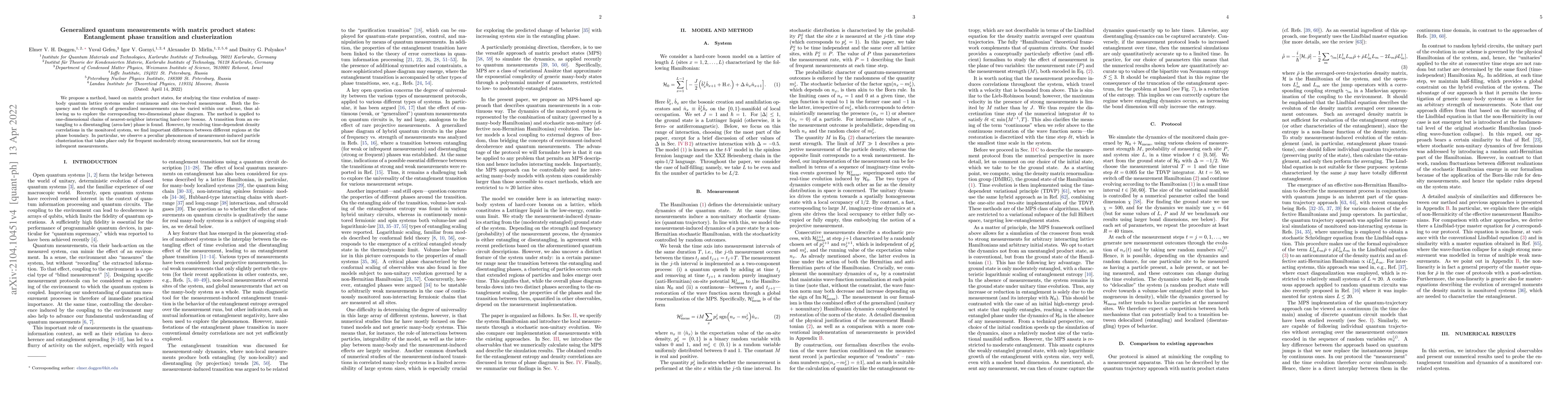 Thumbnail for Generalized quantum measurements with matrix product states:
  Entanglement phase transition and clusterization