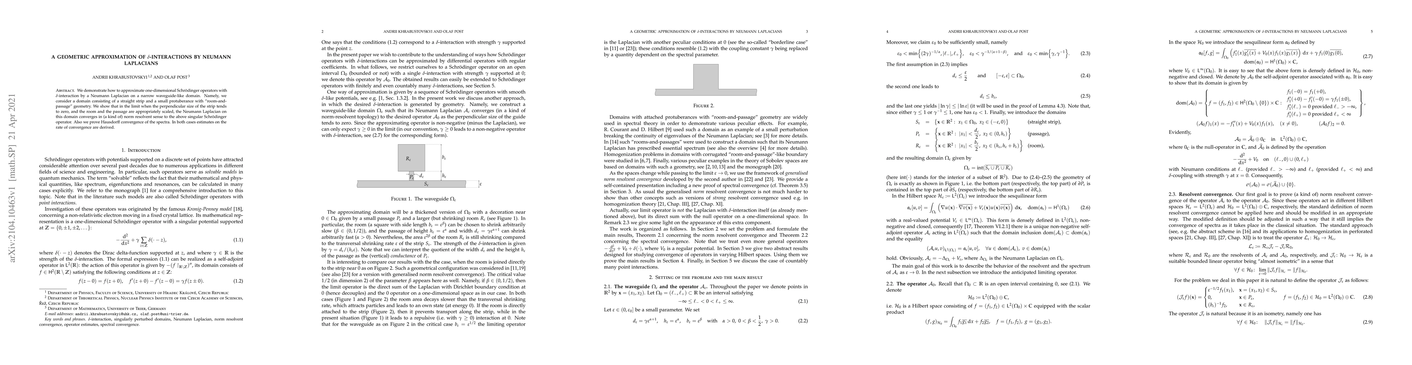 Thumbnail for A geometric approximation of $\delta$-interactions by Neumann Laplacians