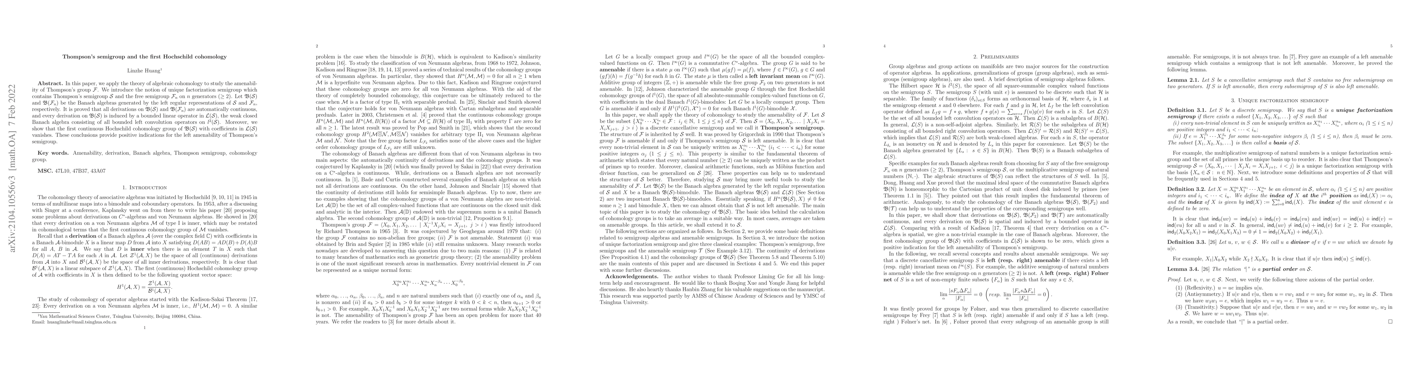 Thumbnail for Thompson's semigroup and the first Hochschild cohomology